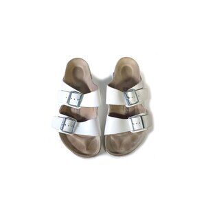 BIRKENSTOCK 40 Arizona Sandals White Leather Slide Sandals Size 9